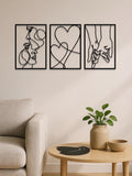 3 Piece Romantic Metal Wall Art Set Minimalist Couple Silhouette For Living Room
