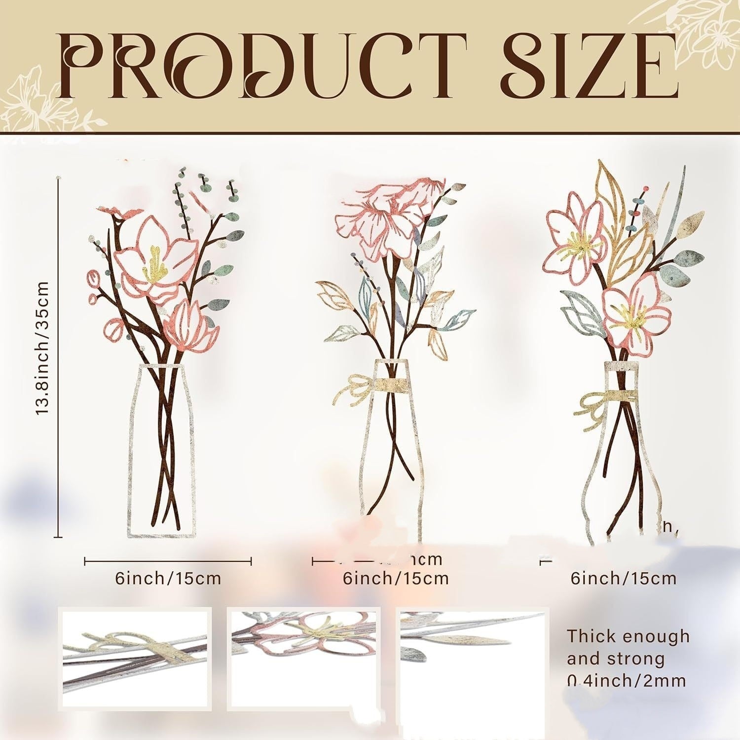 3 Pieces Metal Flowers Wall Art Country Farmhouse Decoration Bathroom Wall