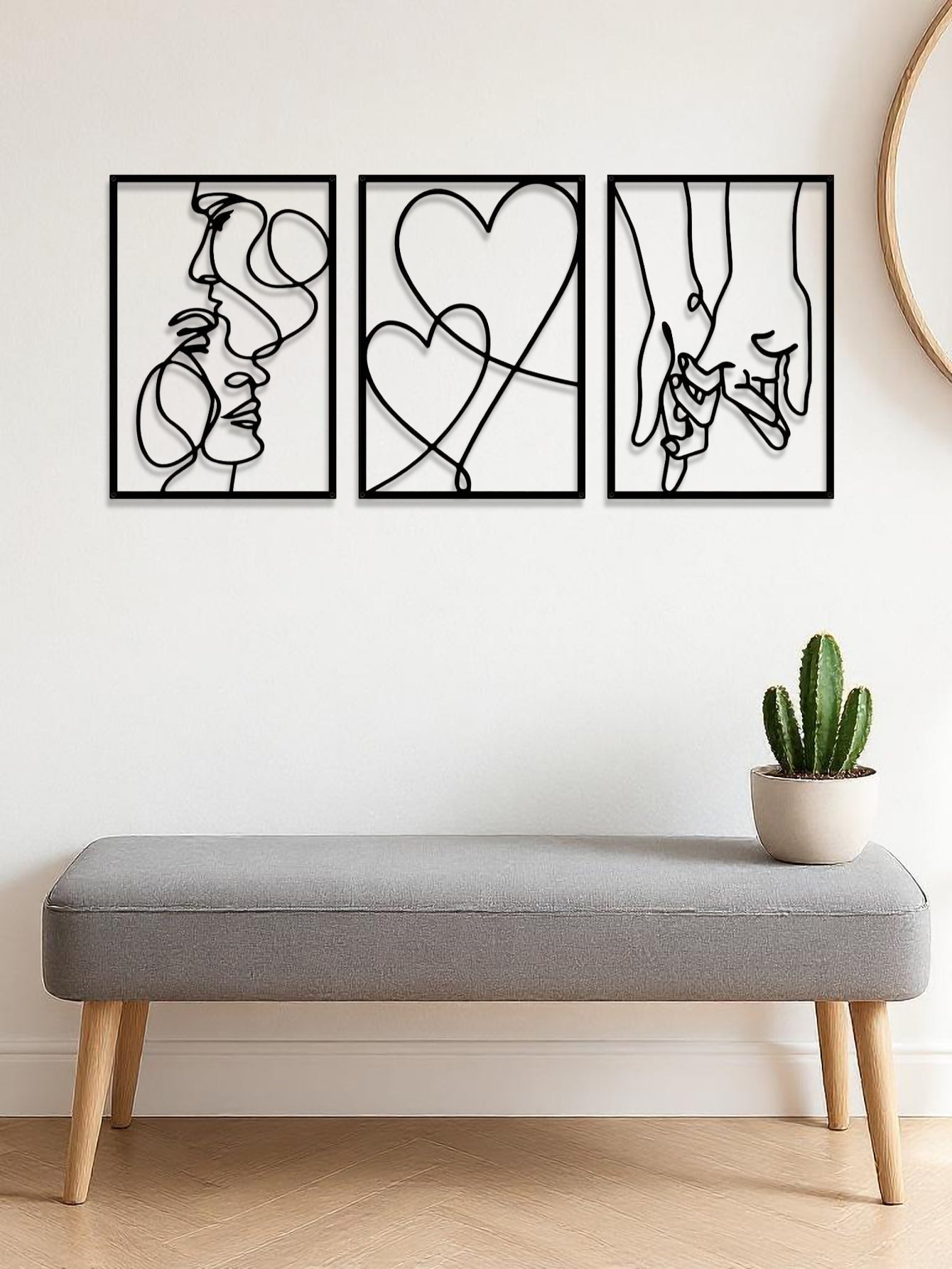 3 Piece Romantic Metal Wall Art Set Minimalist Couple Silhouette For Living Room