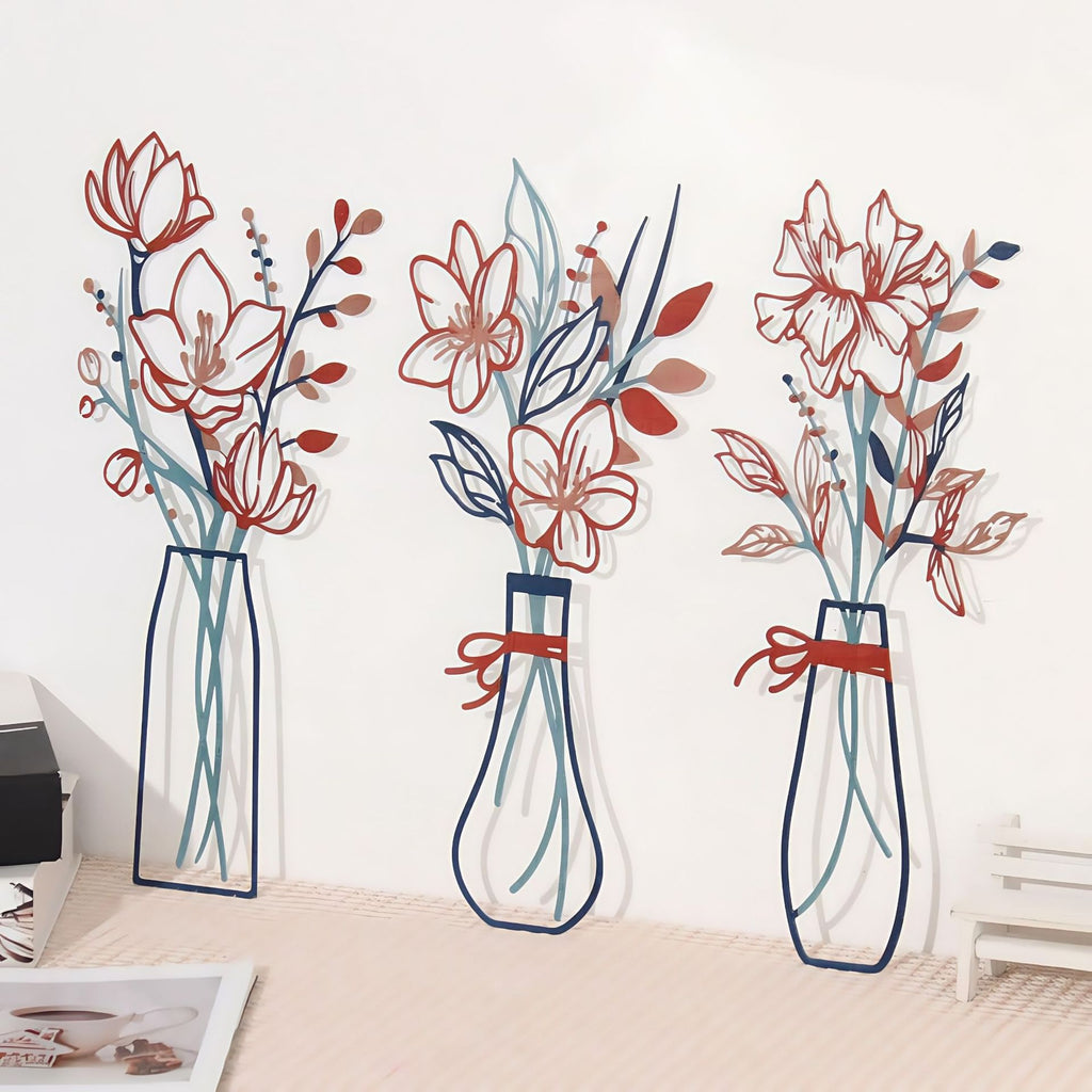 3 Pieces Metal Flowers Wall Art Country Farmhouse Decoration Bathroom Wall