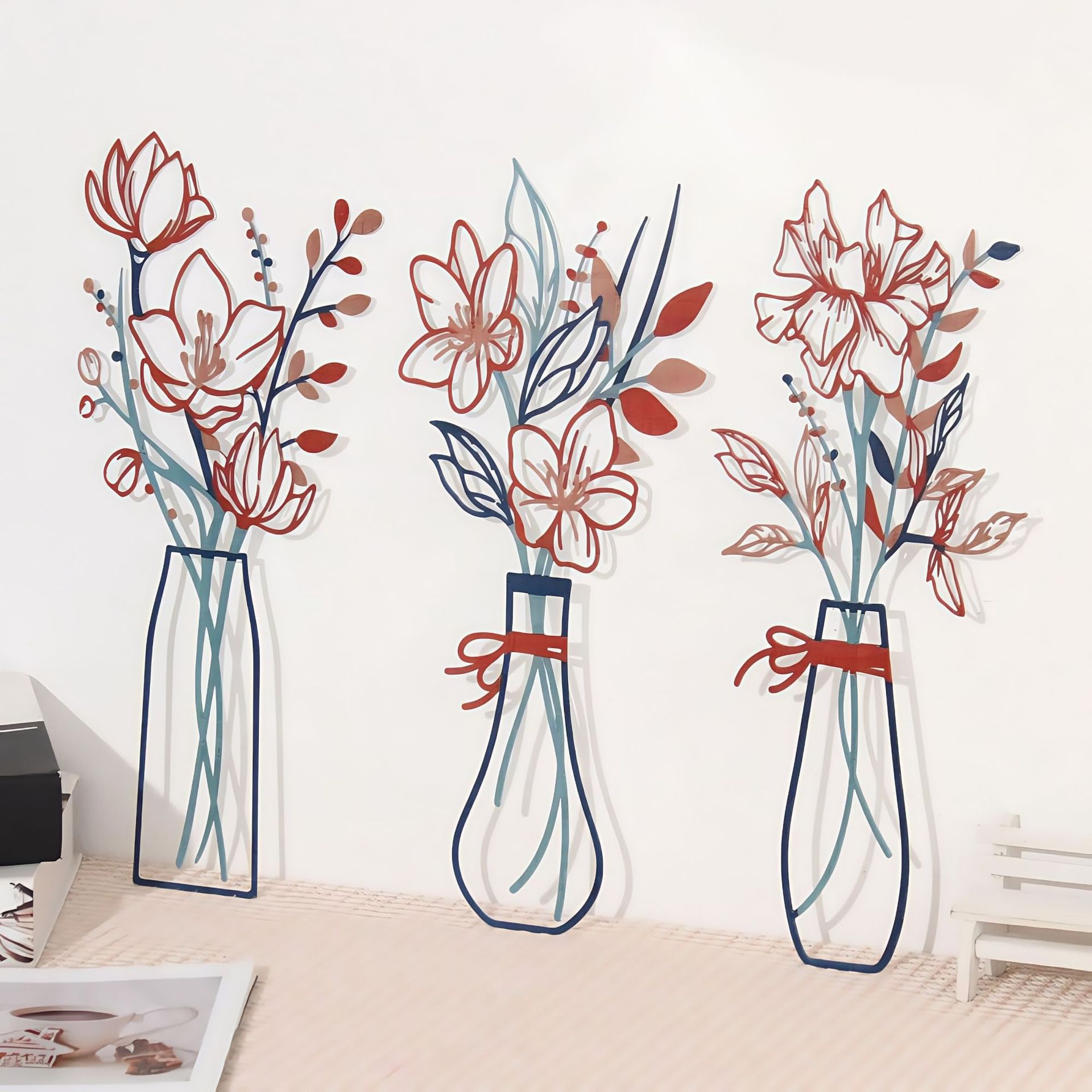 3 Pieces Metal Flowers Wall Art Country Farmhouse Decoration Bathroom Wall