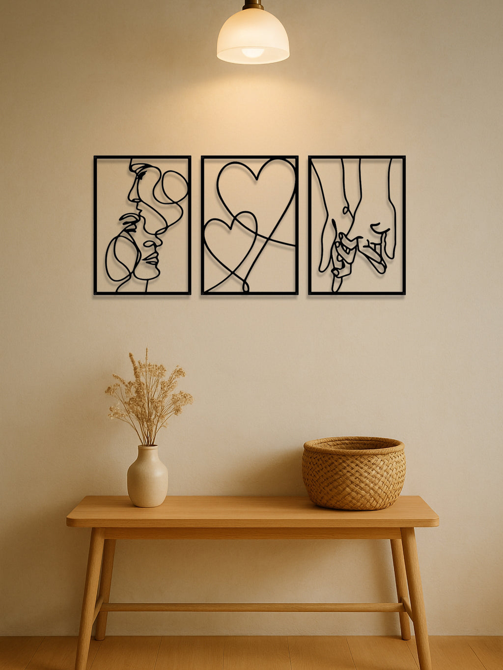 3 Piece Romantic Metal Wall Art Set Minimalist Couple Silhouette For Living Room