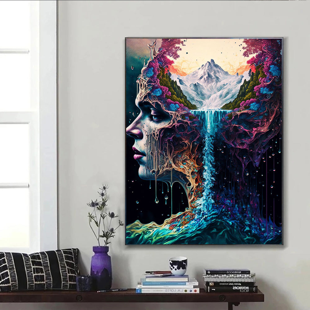 Amazing Nature Fantasy Canvas Painting Wall Art Abstract Woman Head And Water Poster